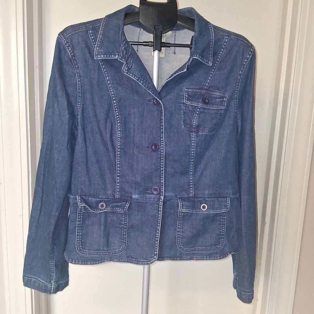 L.L. Bean Stretch Denim Blazer Jacket Large Utilitarian Lightweight Chore Jacket